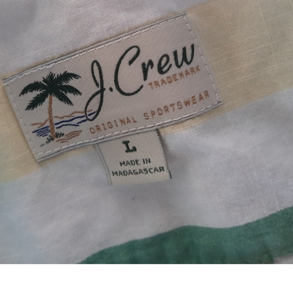 Rare J.Crew Men Large Striped Short Sleeve Summer MultiColor Cotton Button Shirt - Picture 2 of 8
